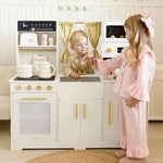 Tiny Land® Iconic Cocina de Juguete de Madera – Set de Cocina de Simulación color Crema para Niños