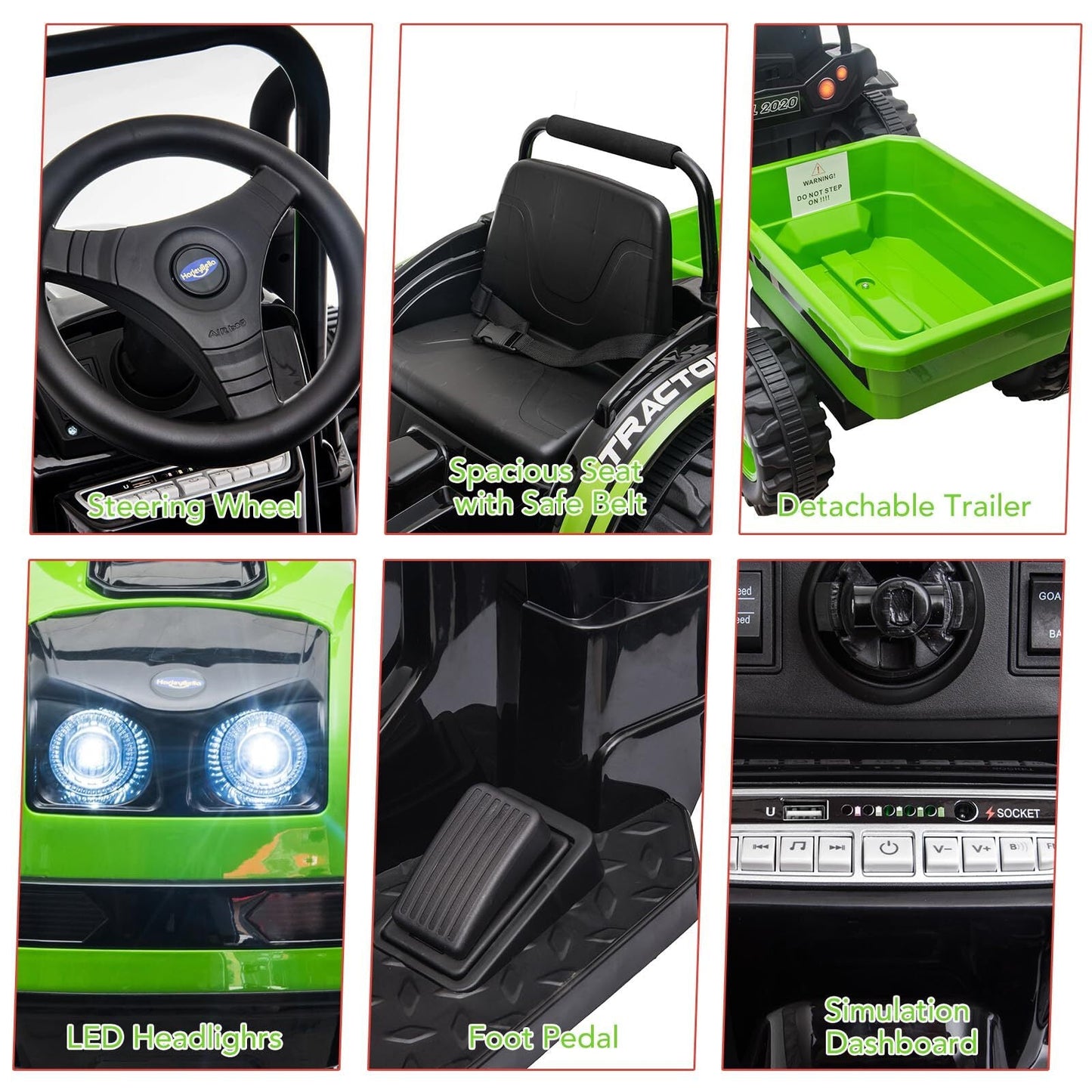 Tractor a batería de 12 V con remolque y coche eléctrico a control remoto