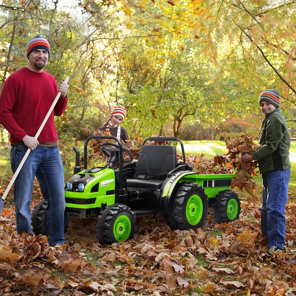 Tractor a batería de 12 V con remolque y coche eléctrico a control remoto