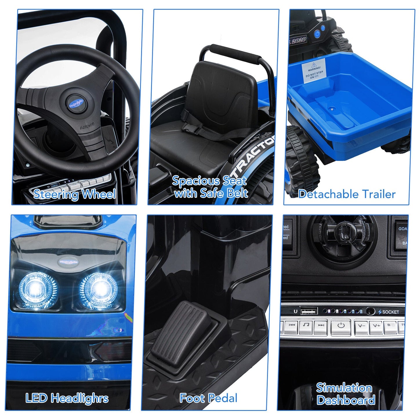 Tractor a batería de 12 V con remolque y coche eléctrico a control remoto