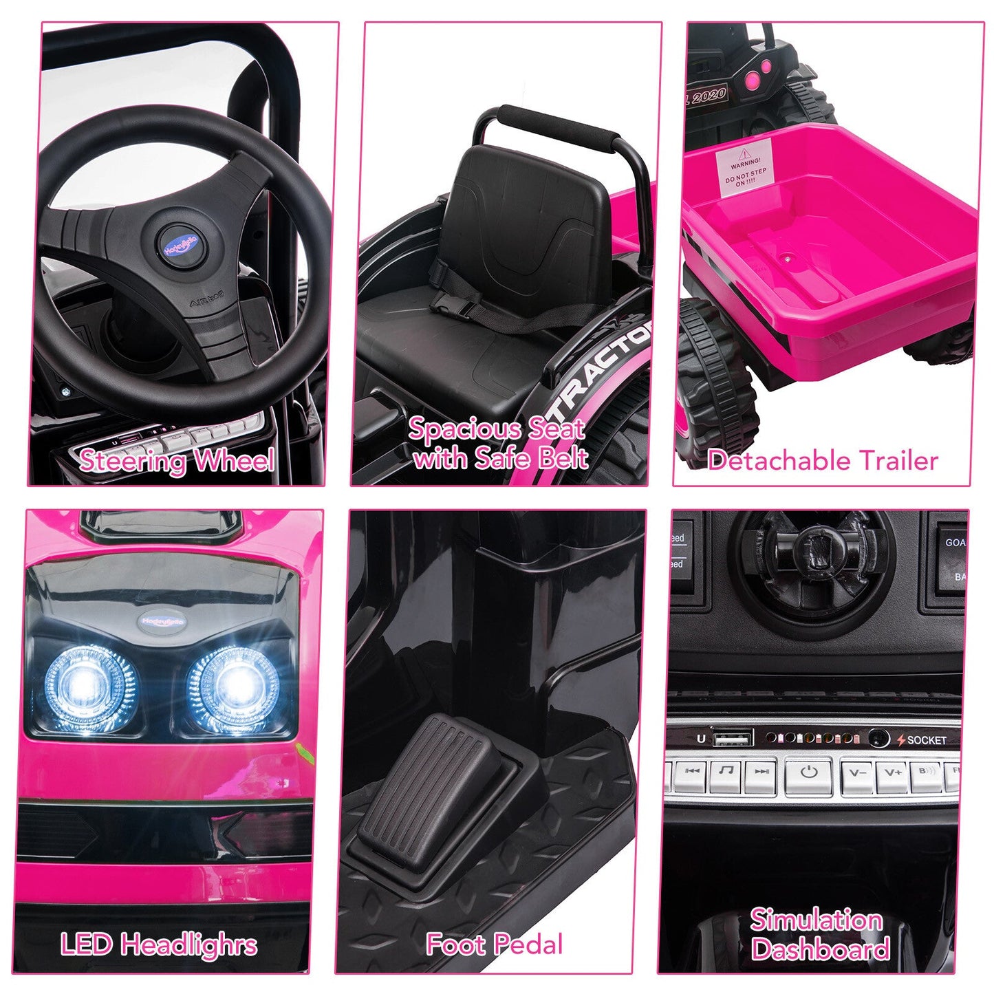 Tractor a batería de 12 V con remolque y coche eléctrico a control remoto