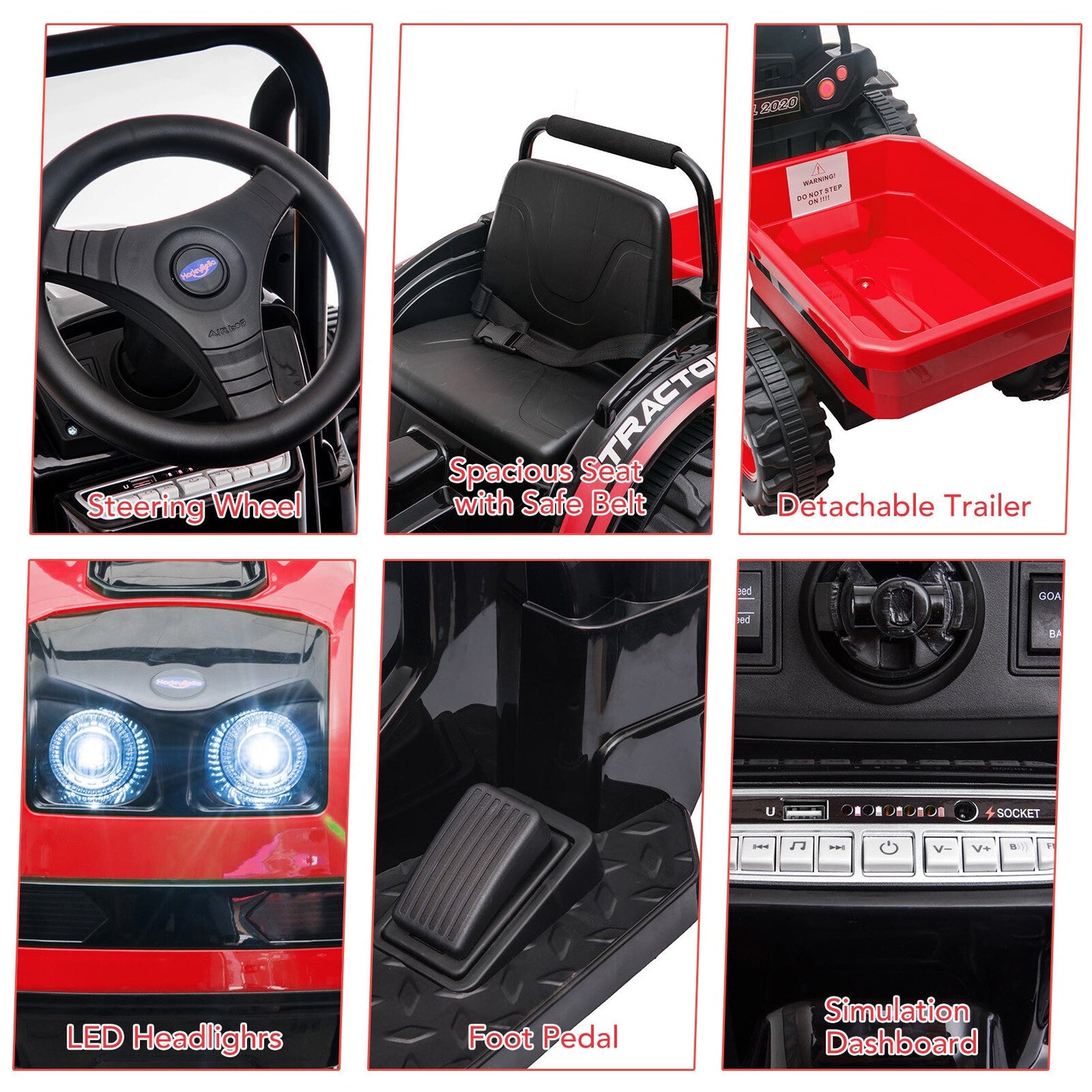 Tractor a batería de 12 V con remolque y coche eléctrico a control remoto