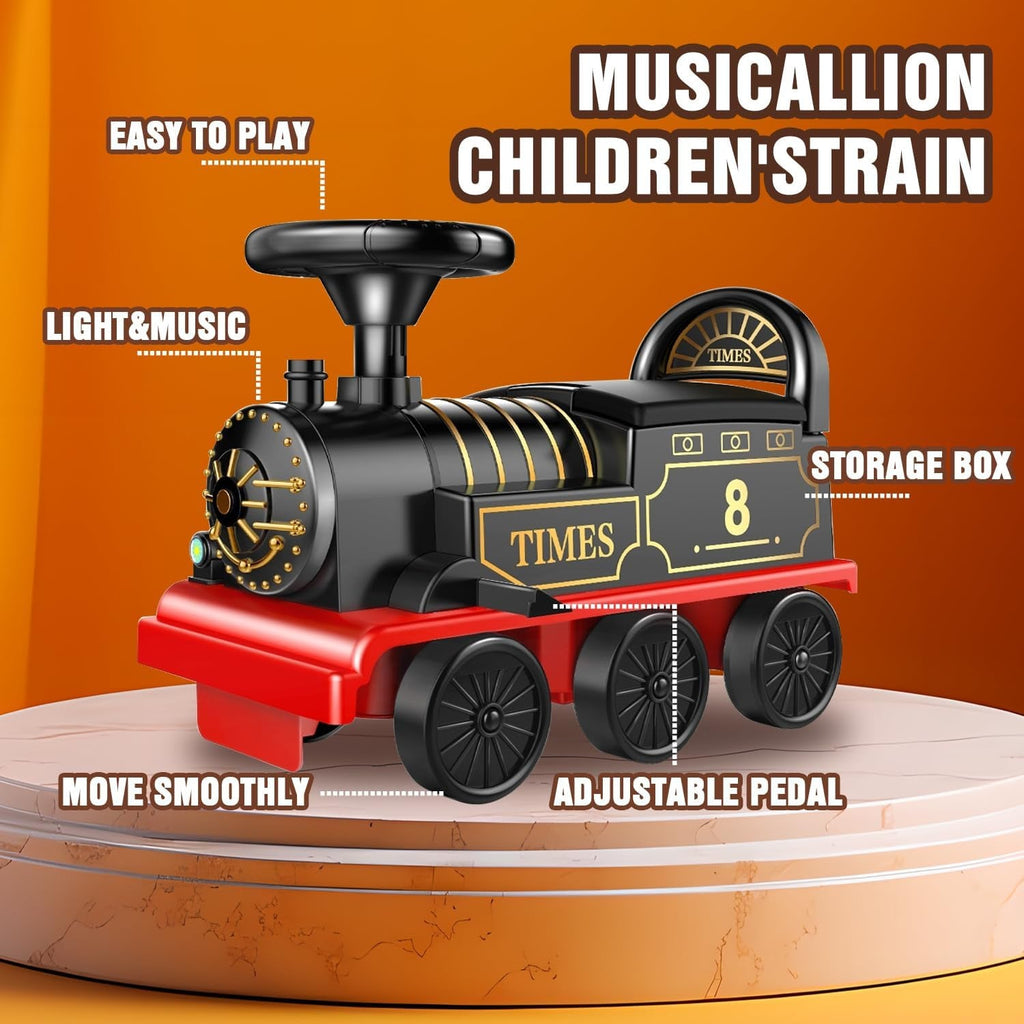 Tren eléctrico para montar con vías, dos plazas, vagón de carga, música y luces.