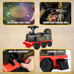 Tren eléctrico para montar con vías, dos plazas, vagón de carga, música y luces.