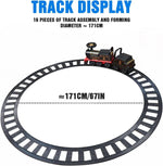 Tren eléctrico para montar con vías, dos plazas, vagón de carga, música y luces.