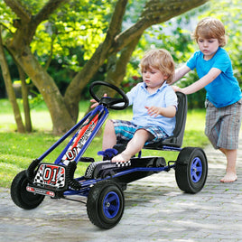 Bicicleta de pedales de 4 ruedas para niños, coche de carreras tipo kart, juguete para jugar al aire libre - Azul