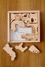 Caja de rompecabezas de madera con animales de safari para niños pequeños