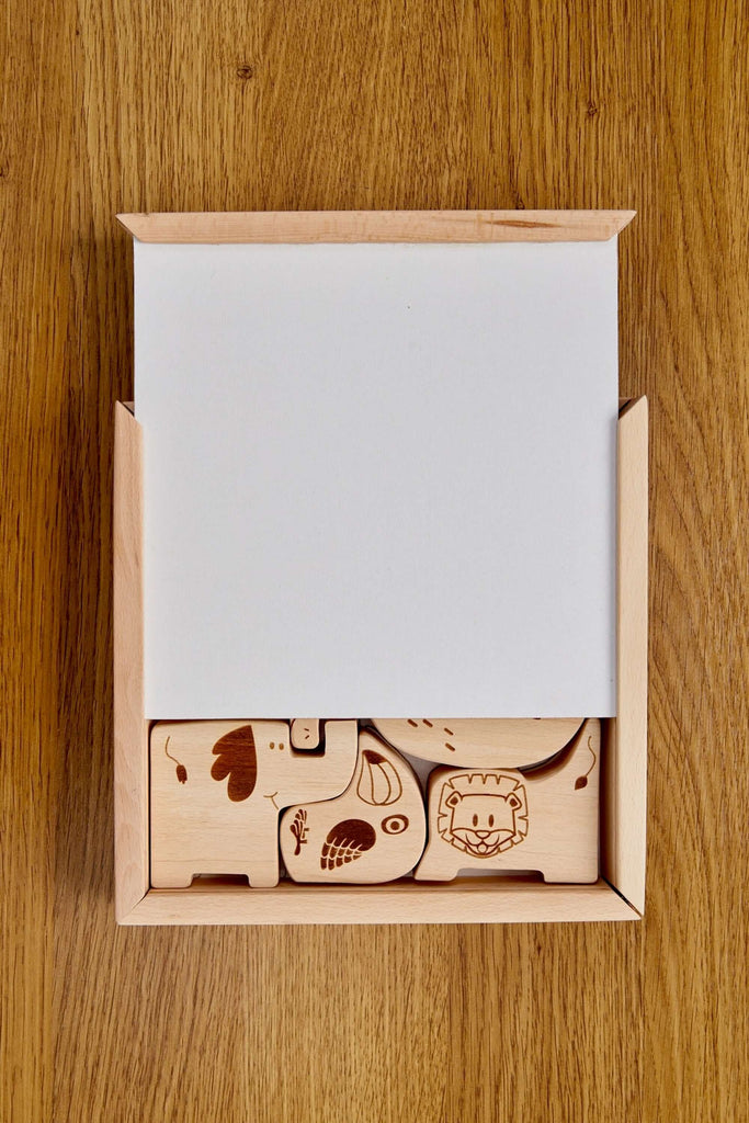 Caja de rompecabezas de madera con animales de safari para niños pequeños
