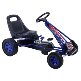 Bicicleta de pedales de 4 ruedas para niños, coche de carreras tipo kart, juguete para jugar al aire libre - Azul