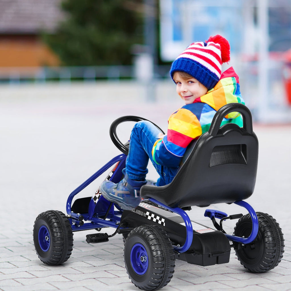 Vehículo eléctrico de cuatro ruedas a pedales con asiento ajustable - Azul
