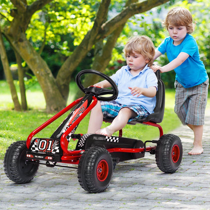 Vehículo eléctrico de cuatro ruedas a pedales con asiento ajustable - Rojo