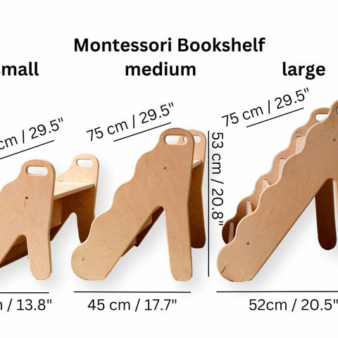 Estantería de madera curvada en varios tamaños: elegante diseño ondulado