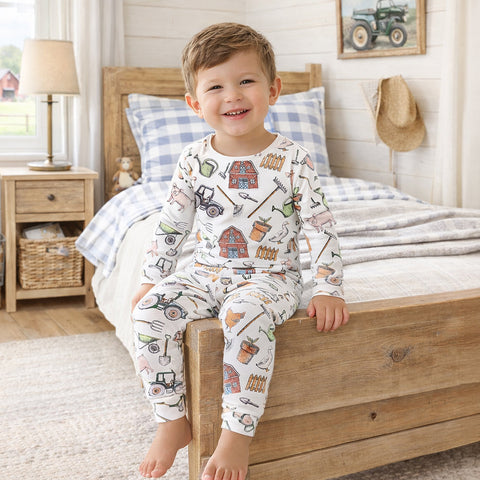 Conjunto de pijama infantil de bambú con estampado de mercado agrícola