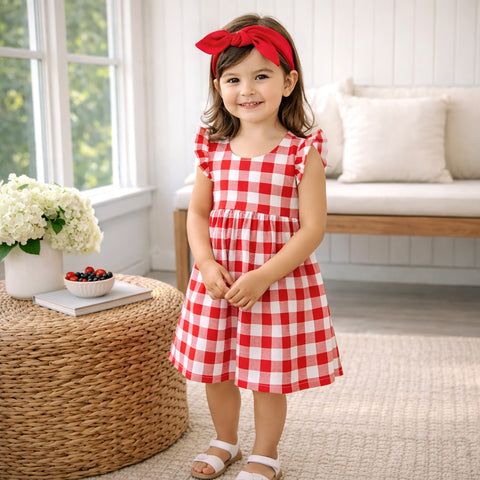 Vestido de verano de bambú suave a cuadros para picnic para niñas